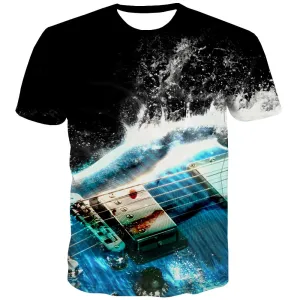 Guitar T-shirt Men Music Tshirt Anime Wooden Tshirts Casual Metal Shirt Print