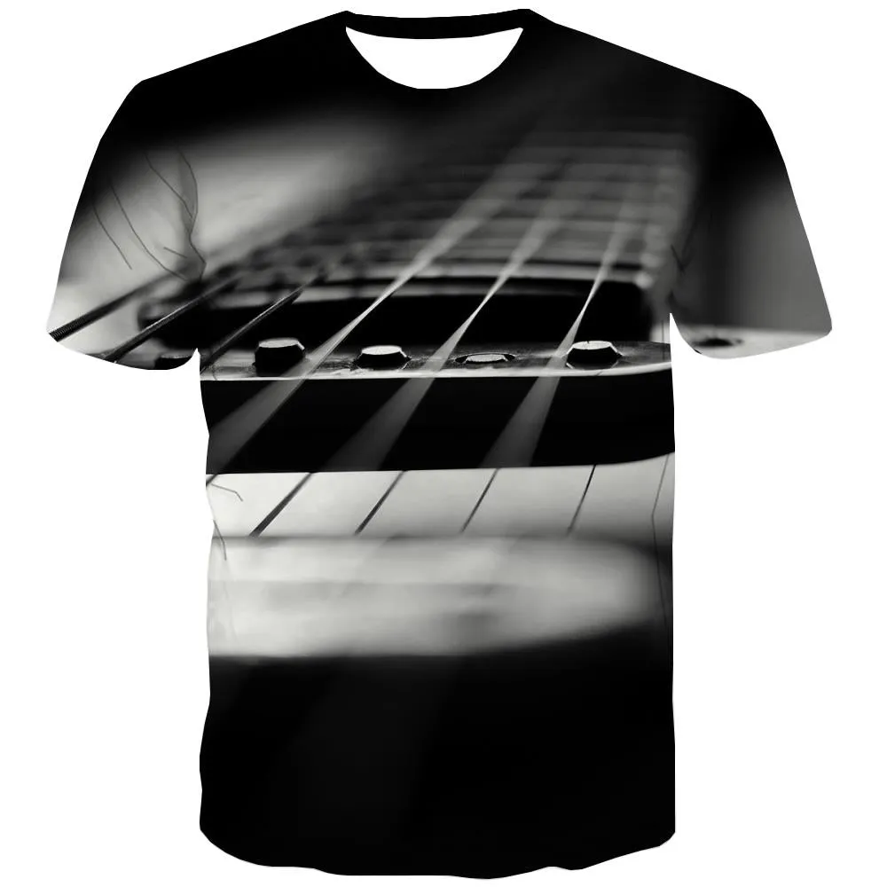 Guitar T-shirt Men Music Tshirt Printed Wooden Shirt Print Metal Tshirt Anime