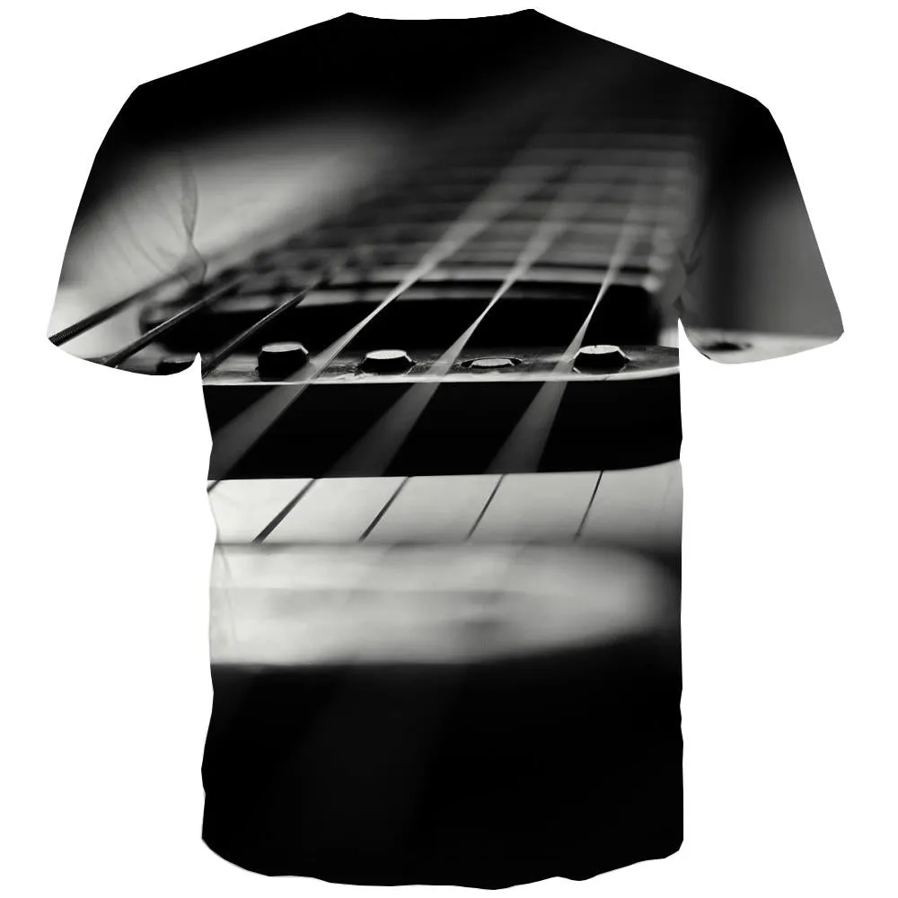 Guitar T-shirt Men Music Tshirt Printed Wooden Shirt Print Metal Tshirt Anime