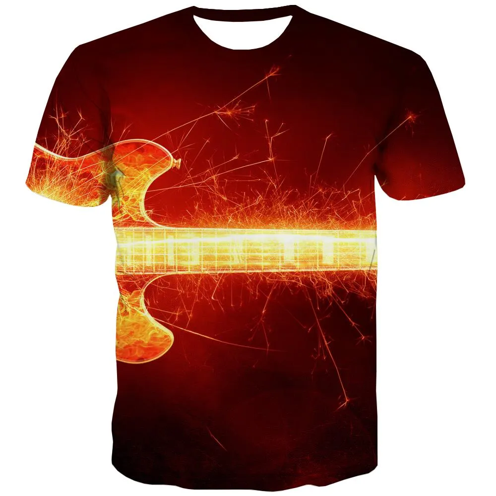 Guitar T-shirt Men Music Tshirt Printed Wooden T shirts Funny Metal Tshirts Cool