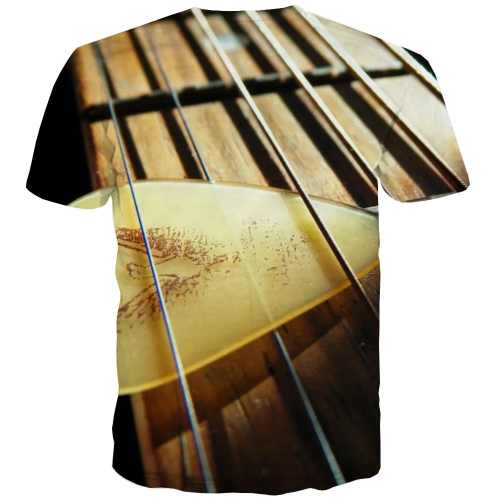 Guitar T-shirt Men Music Tshirts Casual Wooden Tshirt Anime Metal T shirts Funny