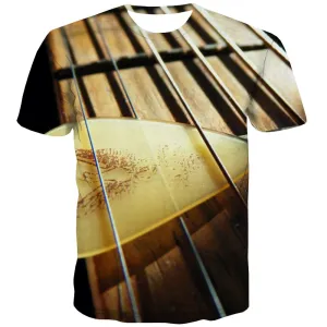 Guitar T-shirt Men Music Tshirts Casual Wooden Tshirt Anime Metal T shirts Funny