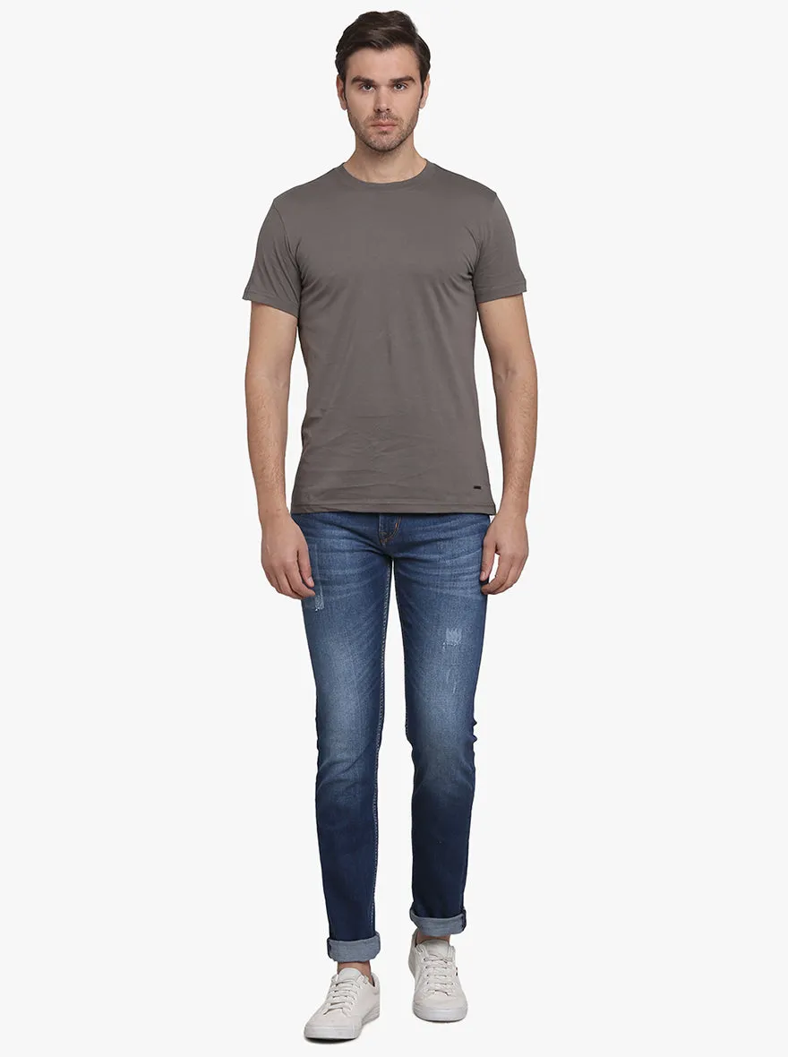 Gun Metal Solid Slim Fit T-Shirt  | JadeBlue