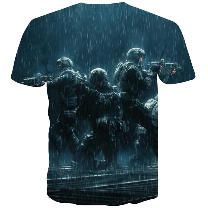 Gun T-shirt Men Military T-shirts 3d Rain Shirt Print War Tshirts Cool