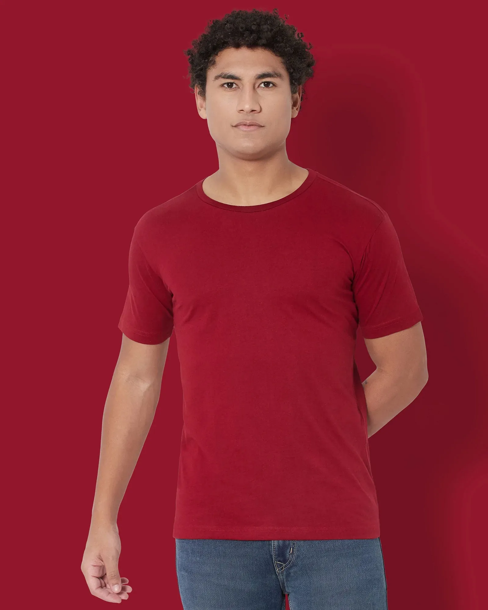 Half Sleeves Crew Neck: Maroon