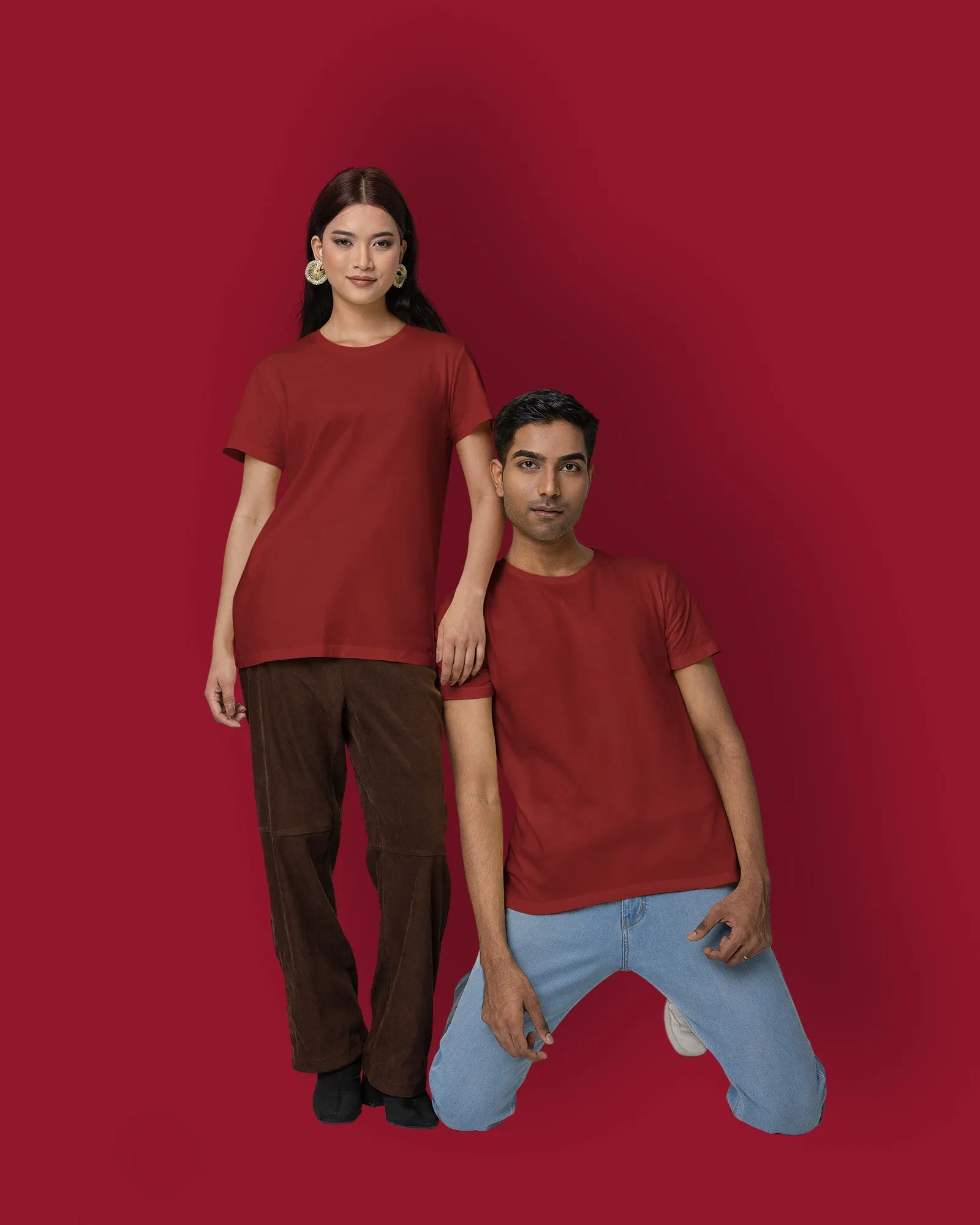 Half Sleeves Crew Neck: Maroon