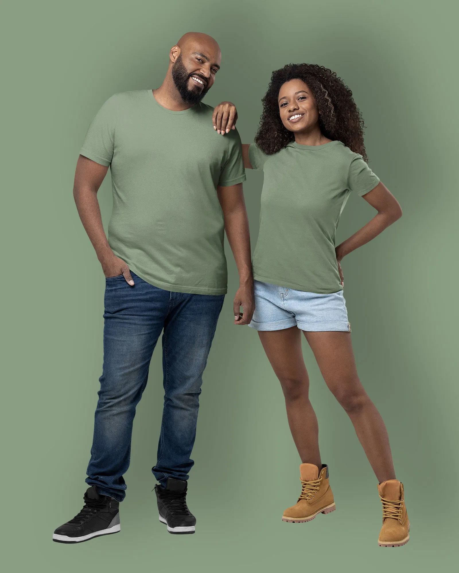 Half Sleeves Crew Neck: Sage Green