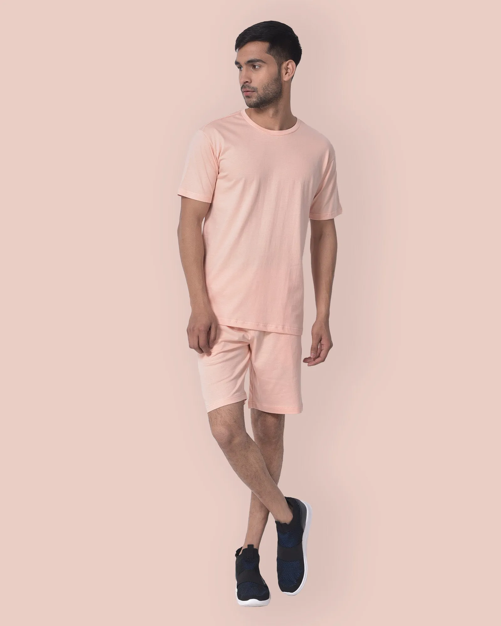 Half Sleeves Crew Neck: Solid Peach