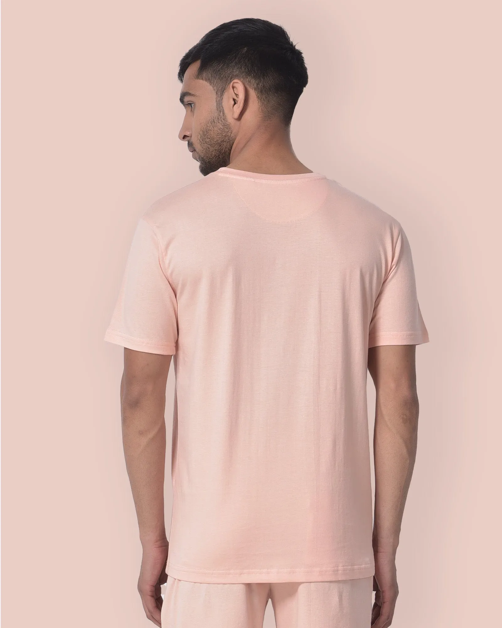 Half Sleeves Crew Neck: Solid Peach