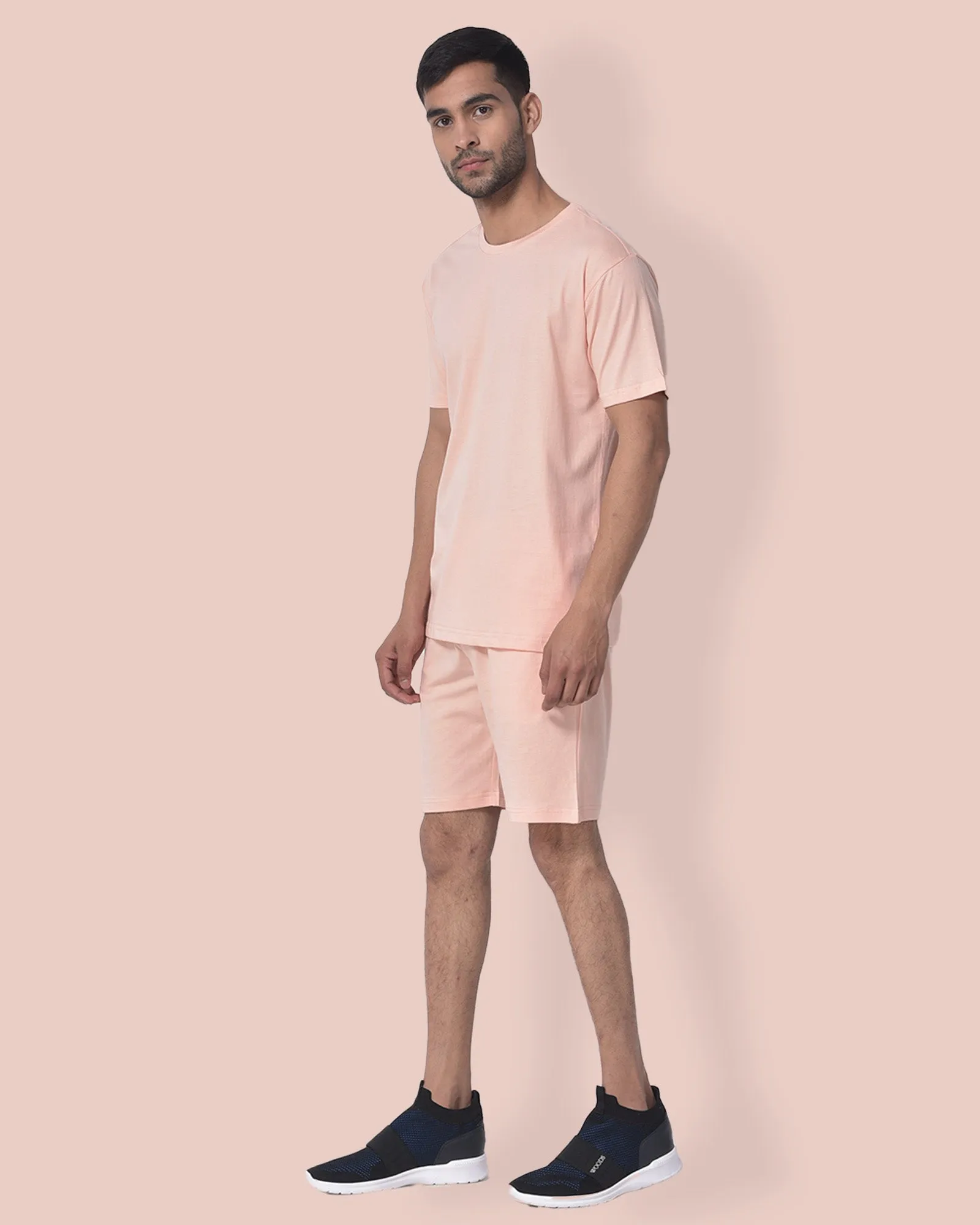 Half Sleeves Crew Neck: Solid Peach