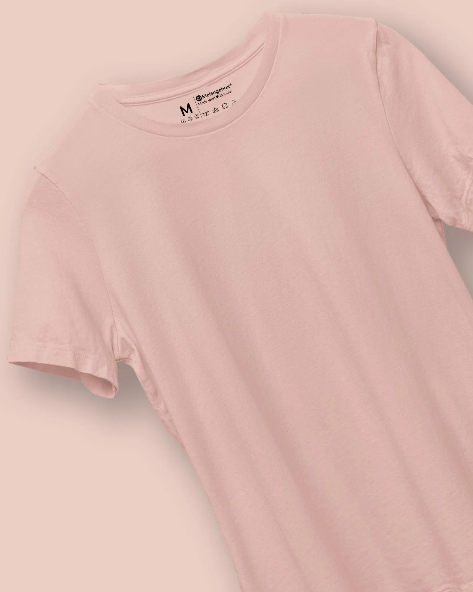 Half Sleeves Crew Neck: Solid Peach