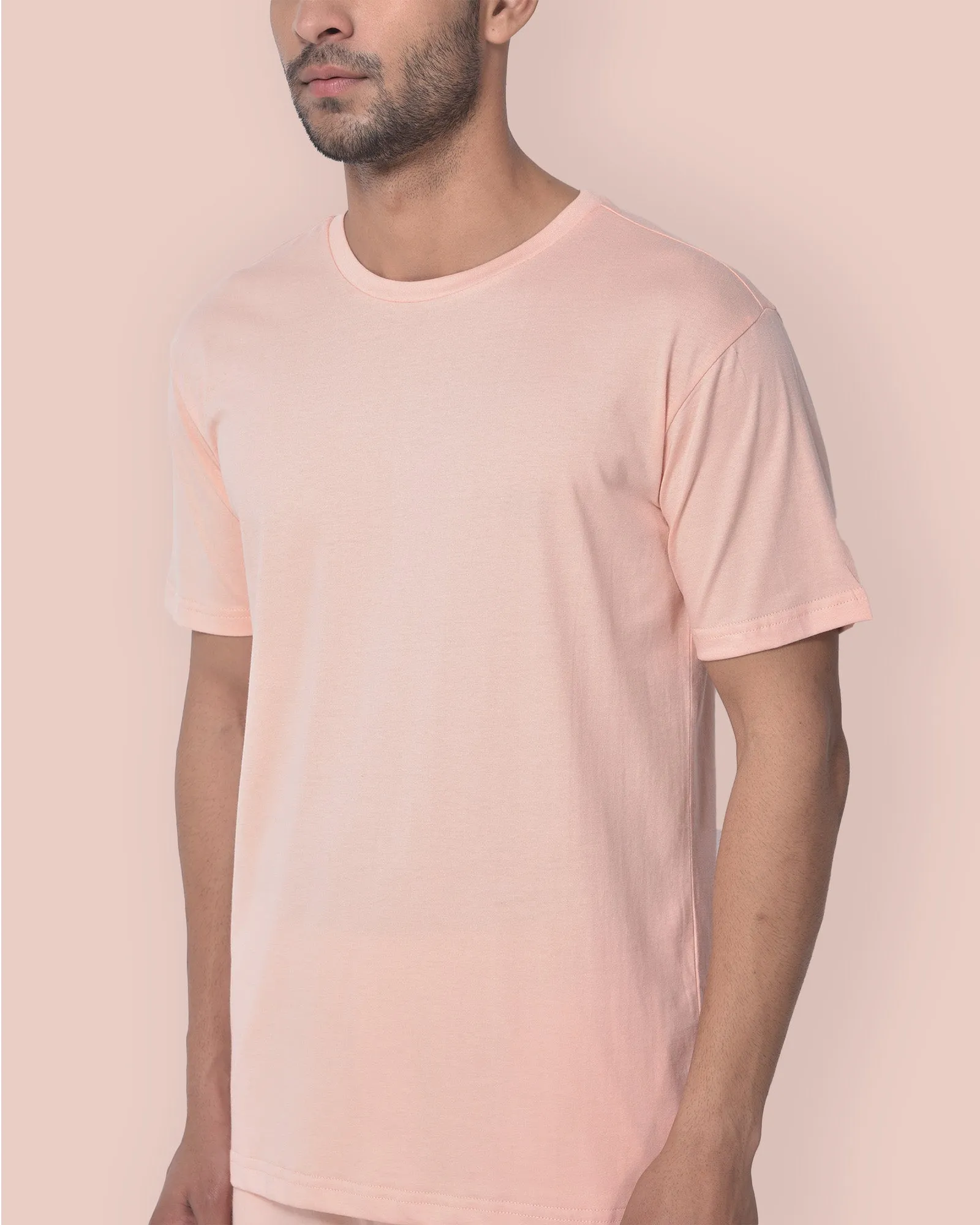 Half Sleeves Crew Neck: Solid Peach