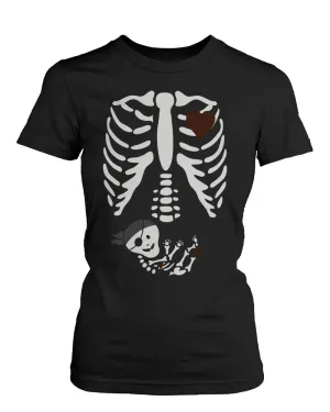 Halloween Pregnant Skeleton Pirate Baby X-Ray T-shirt Maternity Themed