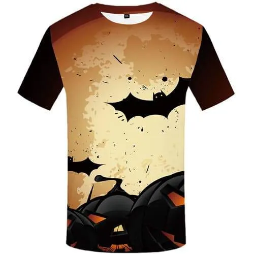 Halloween T-shirt Men Pumpkin Tshirts Casual Bat Tshirts Cool Moon Tshirts Novelty Black Tshirt Anime Short Sleeve Fashion