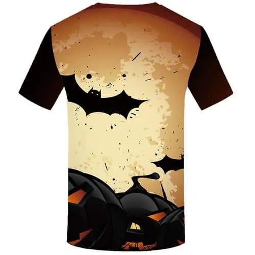 Halloween T-shirt Men Pumpkin Tshirts Casual Bat Tshirts Cool Moon Tshirts Novelty Black Tshirt Anime Short Sleeve Fashion