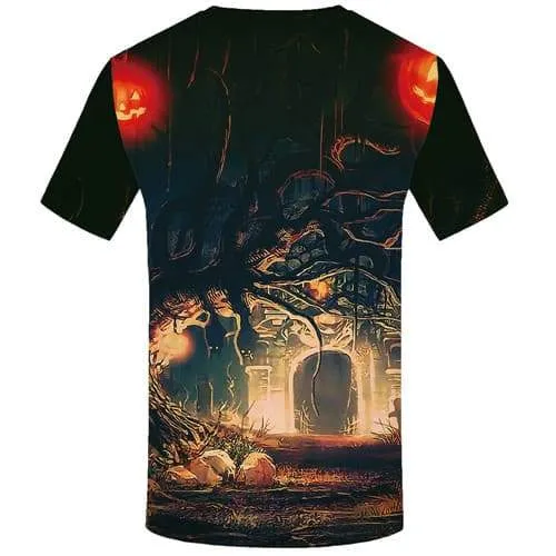 Halloween T shirts Men Pumpkin T-shirts Graphic Tree Tshirt Anime Castle Tshirts Novelty Short Sleeve T shirts Men/women Tee