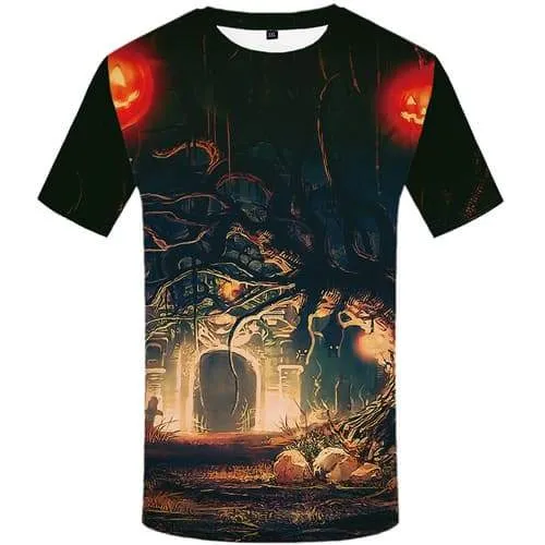 Halloween T shirts Men Pumpkin T-shirts Graphic Tree Tshirt Anime Castle Tshirts Novelty Short Sleeve T shirts Men/women Tee