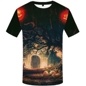 Halloween T shirts Men Pumpkin T-shirts Graphic Tree Tshirt Anime Castle Tshirts Novelty Short Sleeve T shirts Men/women Tee