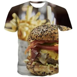 Hamburger T shirts Men Food T-shirts Graphic French Fries Shirt Print Lovely Tshirt Anime Cartoon Tshirts Novelty Short Sleeve