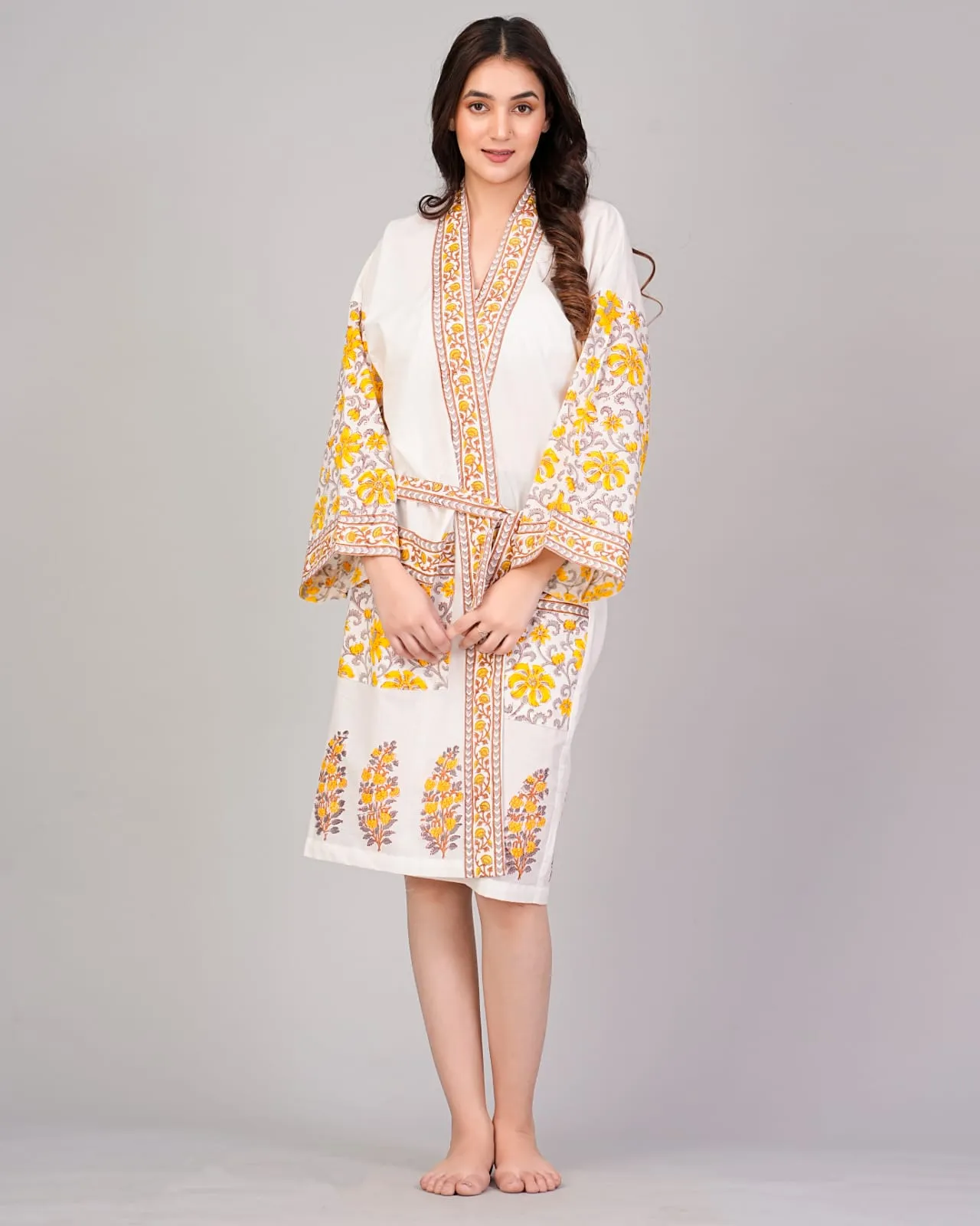 Hand Block 100% Cotton beautifully printed kimonos/ Robe/ Lounge Wear