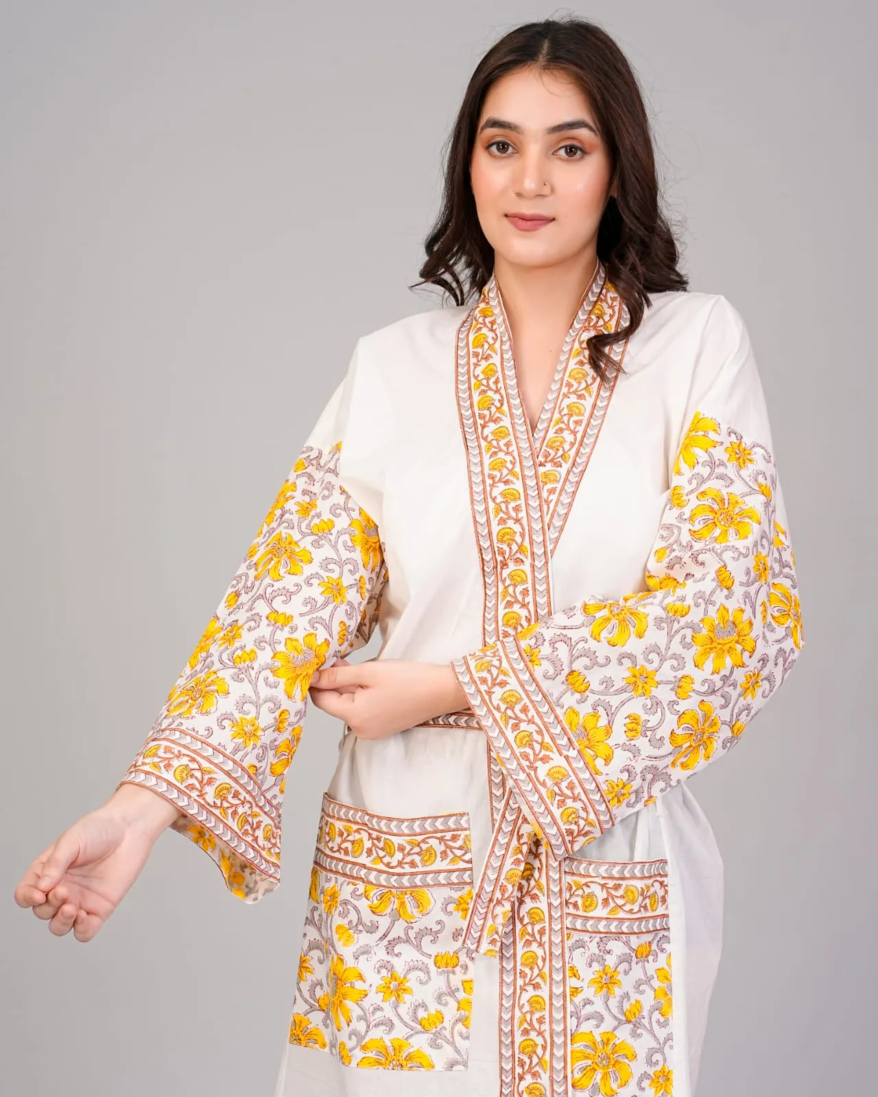 Hand Block 100% Cotton beautifully printed kimonos/ Robe/ Lounge Wear