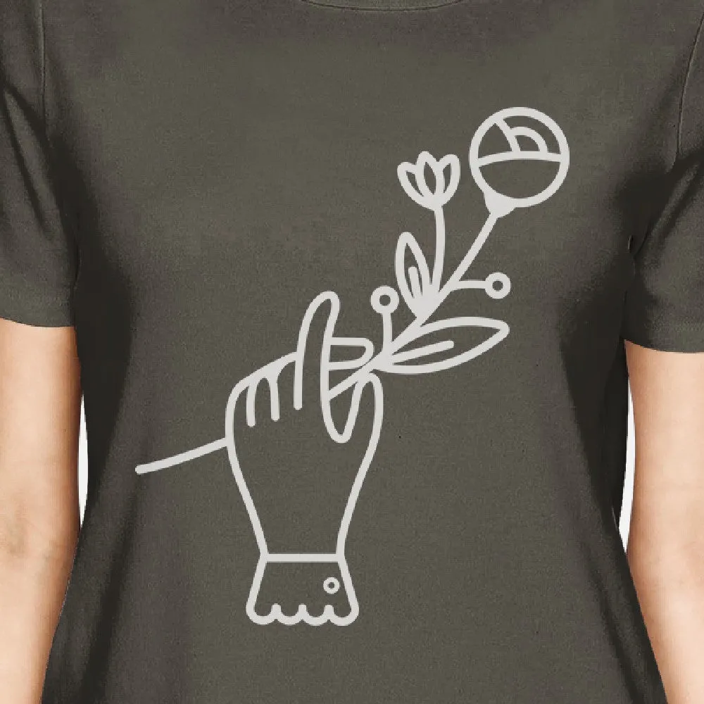 Hand Holding Flower Dark Grey Cute Graphic T Shirt For Women Gifts