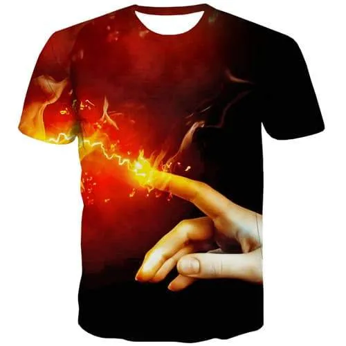 Hand T-shirt Men Flame Tshirts Novelty Lightning Shirt Print Harajuku T-shirts Graphic Gothic Tshirt Printed Short Sleeve