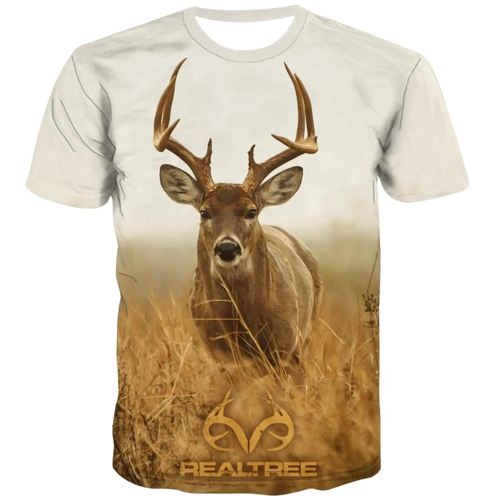 Hunting T-shirt Men Jungle T-shirts Graphic Deer Tshirts Cool Shooter Tshirts Novelty Camouflage Shirt Print