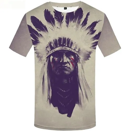 Indians T shirts Men Feather Tshirt Anime White T-shirts Graphic Character Shirt Print King Tshirts Casual Short Sleeve Fashion