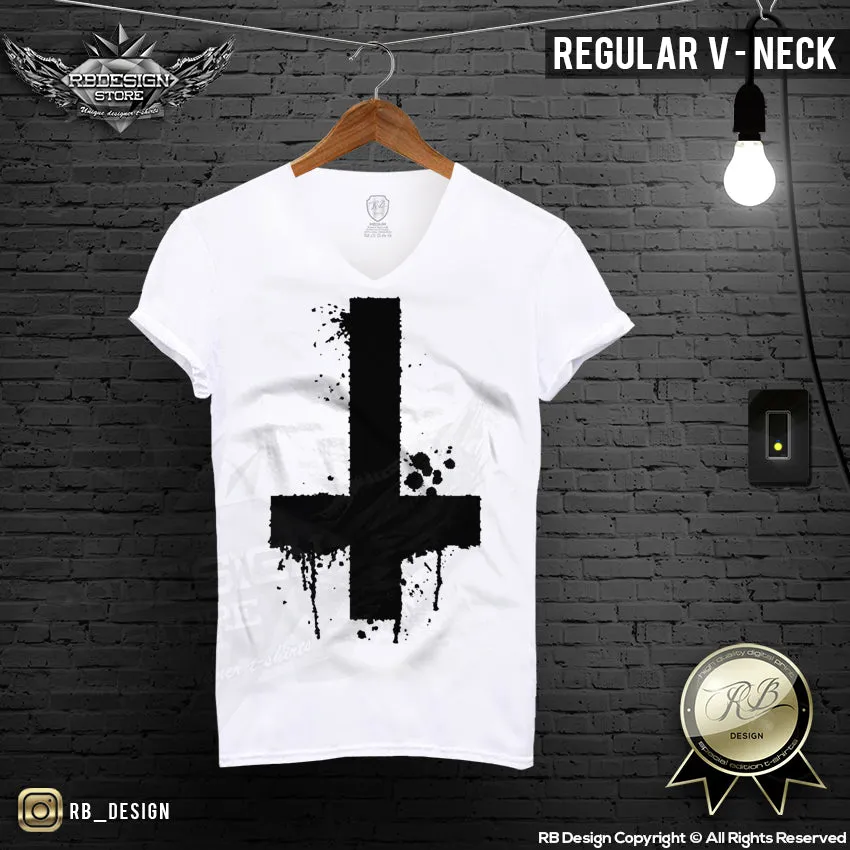 Inverted Cross T-shirt Mens Trendy Ink Splashes FX Print Top MD122