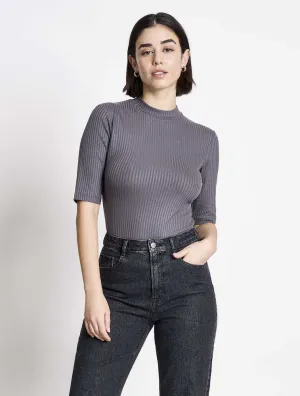 JAN 'N JUNE Nina rib t-shirt dark grey women