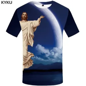 Jesus T-shirts Men Moon Tshirt Anime Space Tshirts Print Mountain T shirts Funny Cloud T-shirt 3d Mens Fashion Casual Unisex