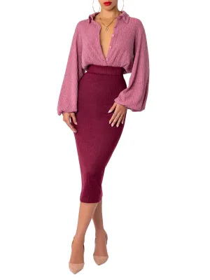 “Kamara” Mauve/ Red Pencil Dress