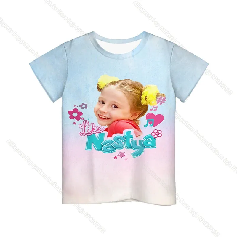 KC - Like Nastya T-Shirt: 3D cartoon design, Harajuku-style for kids, perfect for summer