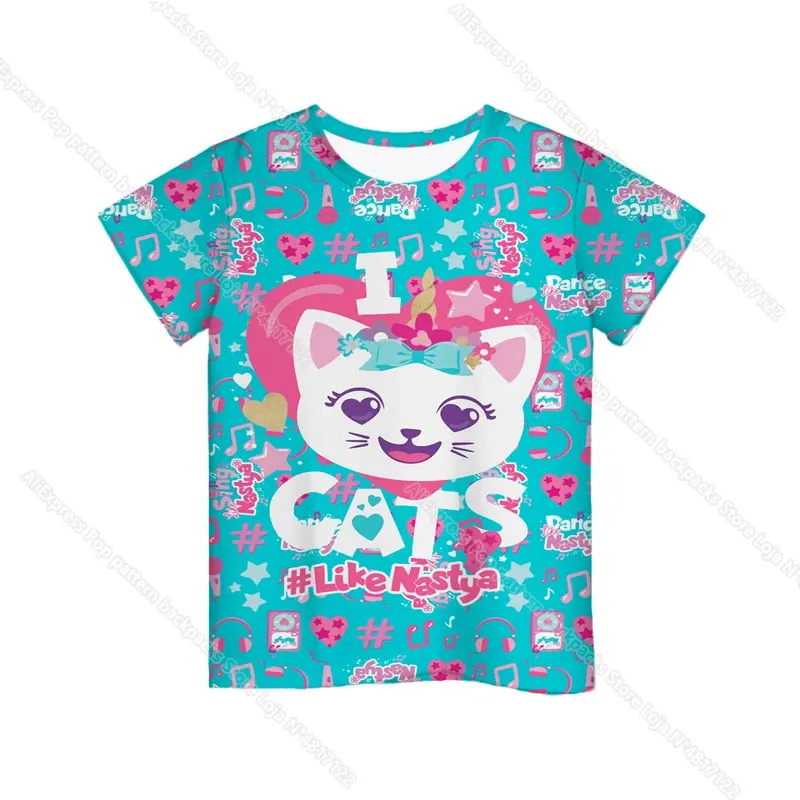 KC - Like Nastya T-Shirt: 3D cartoon design, Harajuku-style for kids, perfect for summer