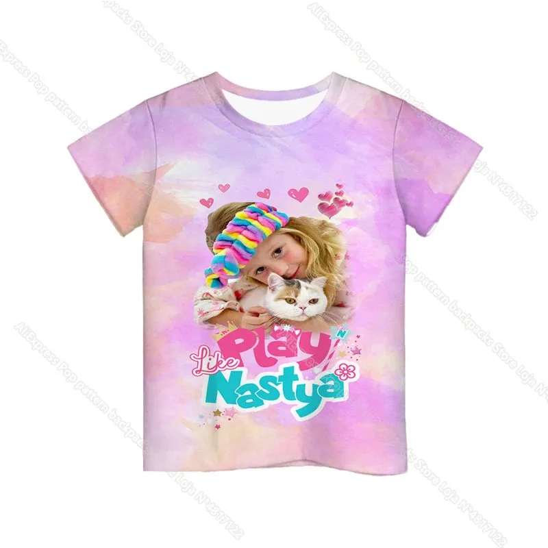 KC - Like Nastya T-Shirt: 3D cartoon design, Harajuku-style for kids, perfect for summer