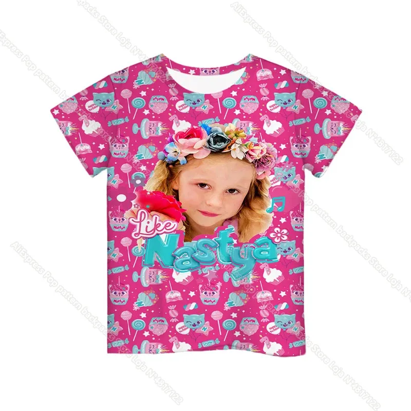 KC - Like Nastya T-Shirt: 3D cartoon design, Harajuku-style for kids, perfect for summer