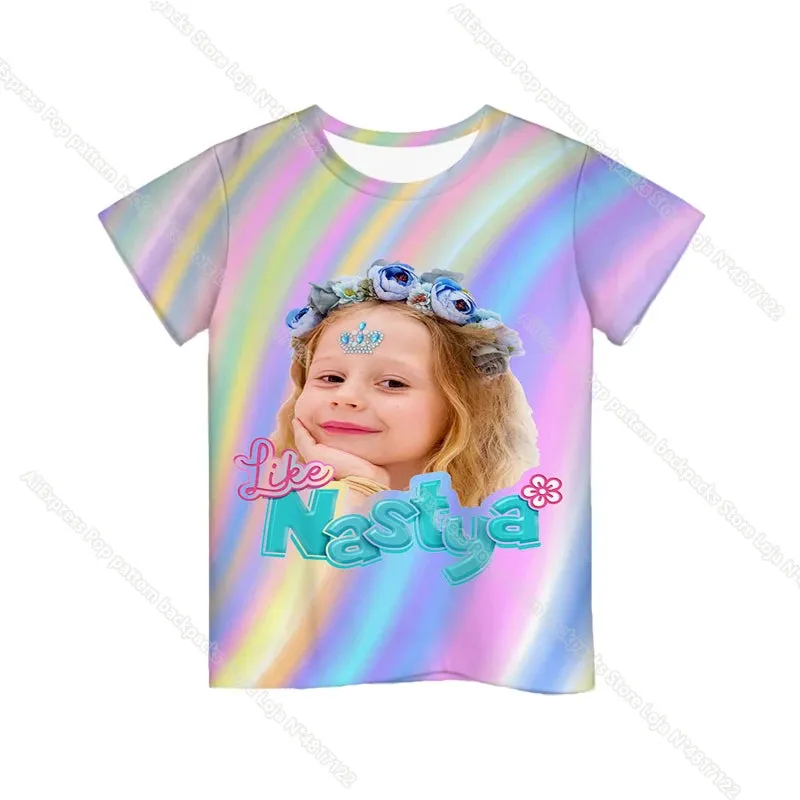 KC - Like Nastya T-Shirt: 3D cartoon design, Harajuku-style for kids, perfect for summer