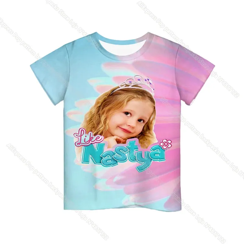 KC - Like Nastya T-Shirt: 3D cartoon design, Harajuku-style for kids, perfect for summer