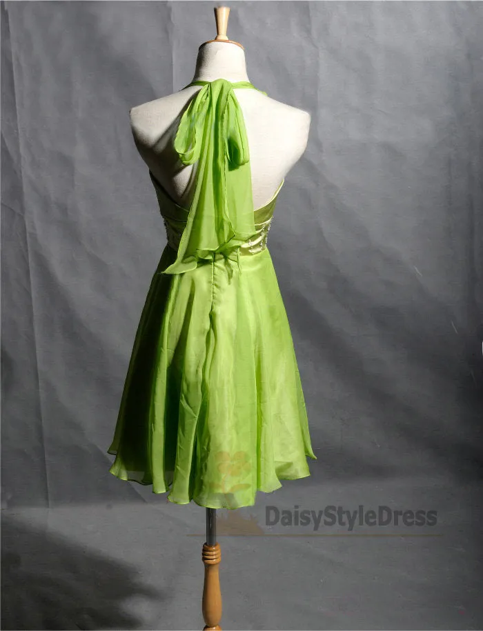 Knee Length Halter Neckline Light Green Homecoming Dress