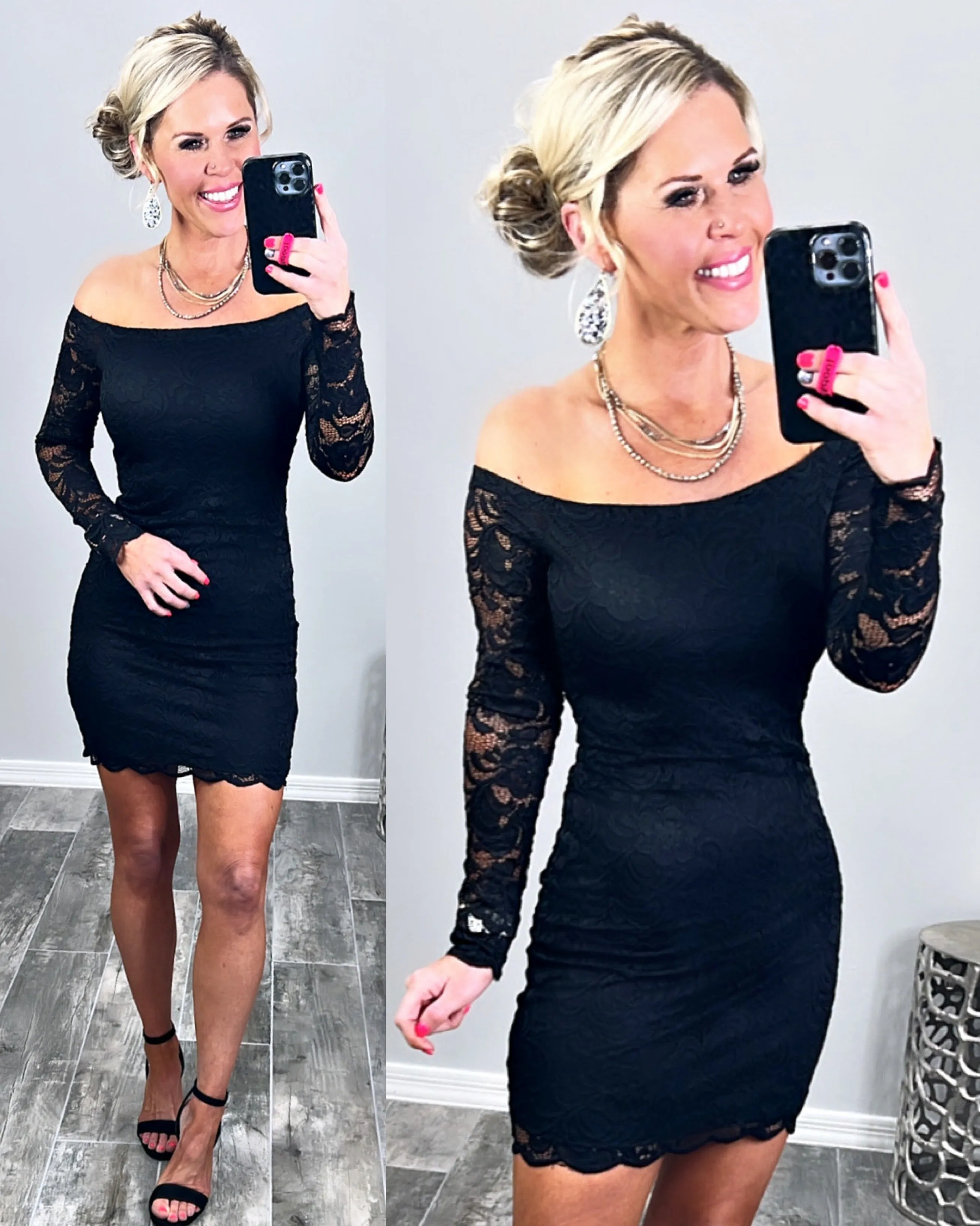 Lace Off The Shoulder Dress - Black