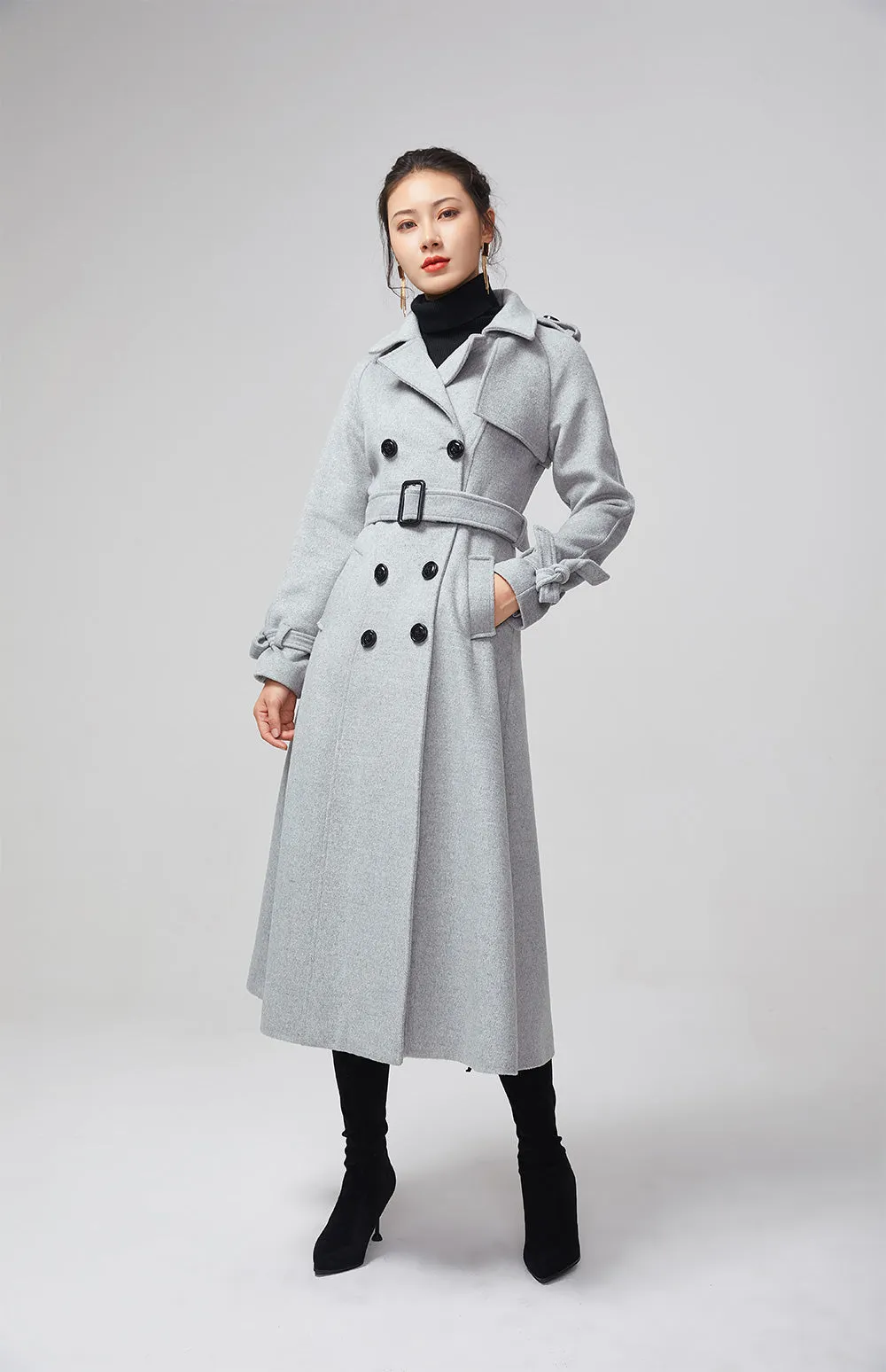 light gray military winter wool coat for women 2201