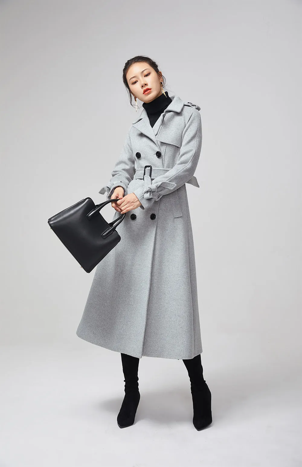 light gray military winter wool coat for women 2201