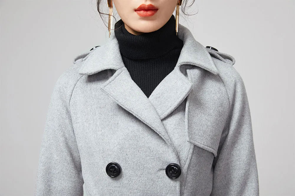 light gray military winter wool coat for women 2201