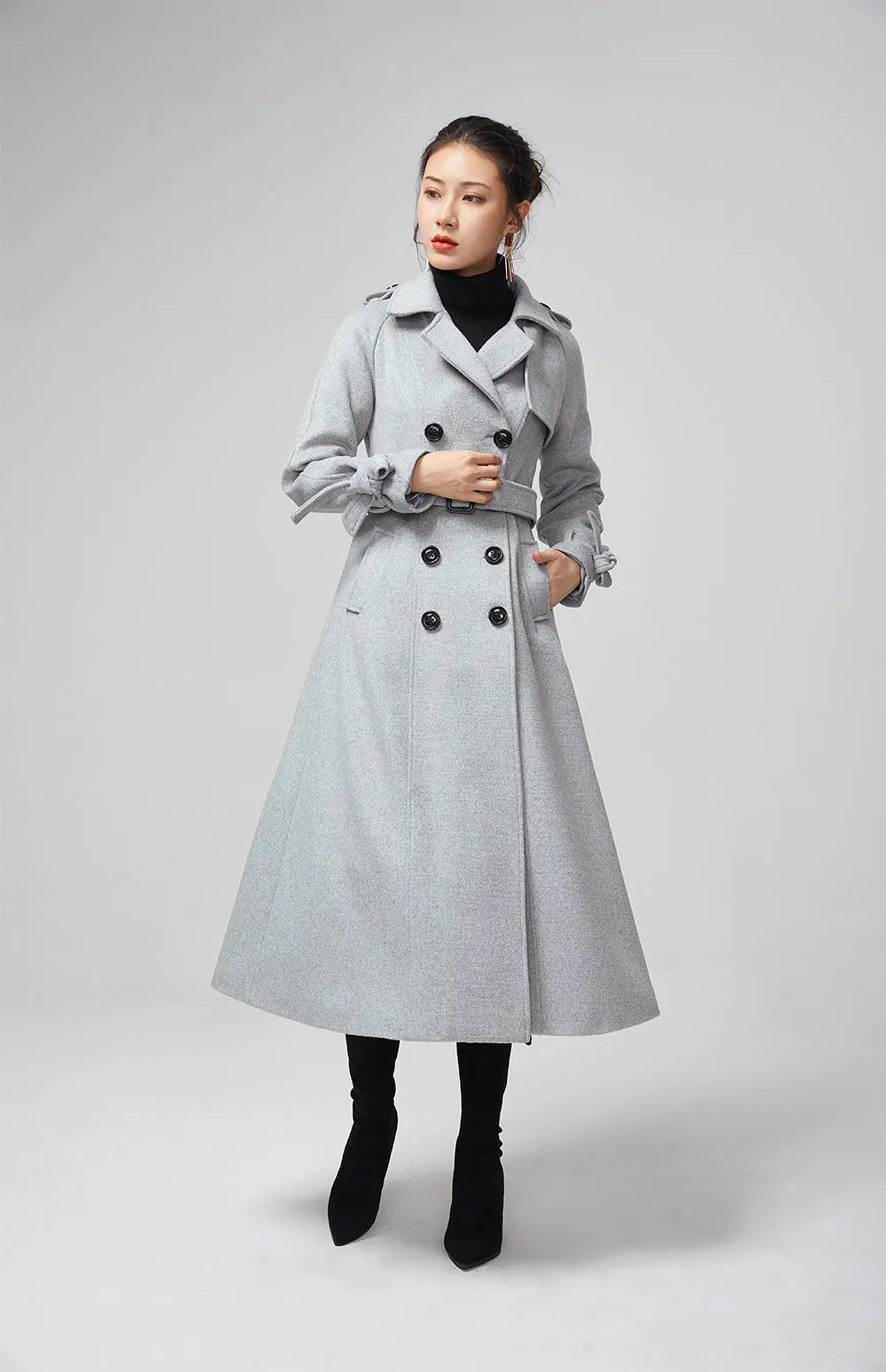 light gray military winter wool coat for women 2201