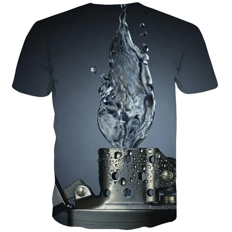 Lighter T-shirt Men Water T-shirts 3d Flame Shirt Print Gray Tshirt Anime Harajuku Tshirts Casual