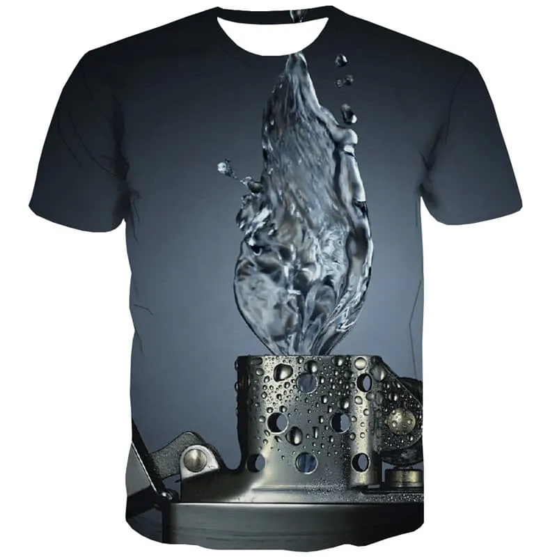 Lighter T-shirt Men Water T-shirts 3d Flame Shirt Print Gray Tshirt Anime Harajuku Tshirts Casual