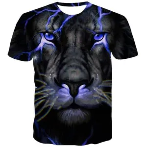 Lion T-shirt Men Animal Tshirts Cool Lightning Tshirts Casual Black Tshirt Printed Punk Rock T-shirts 3d Short Sleeve Fashion