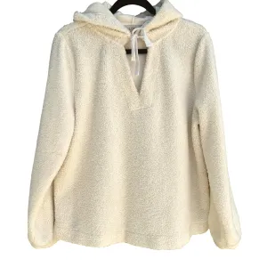 LOFT Women's Tie Neck Cream Sherpa Hooded Long Sleeve Pullover Fleece - Large