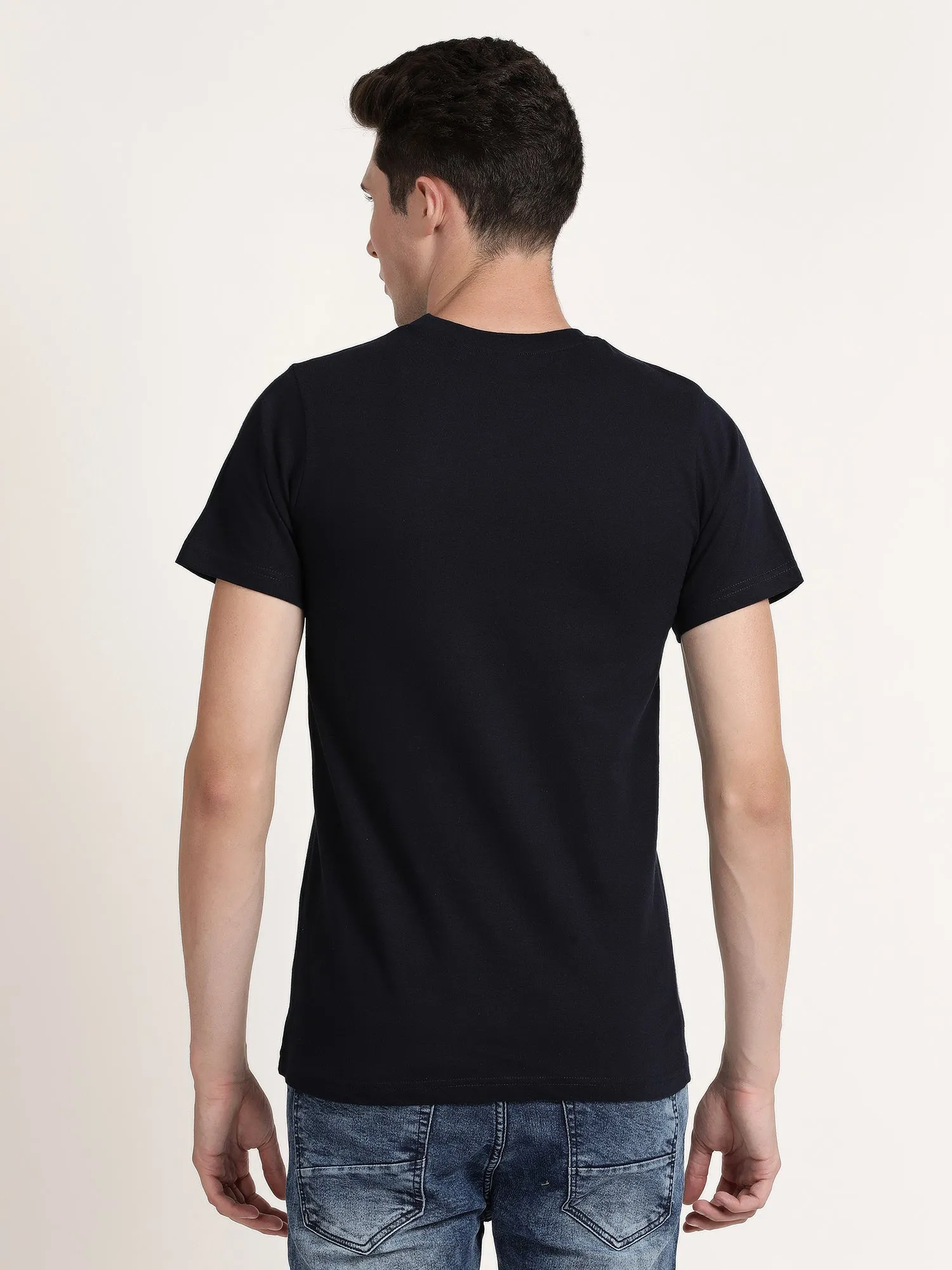 Men Black Round Collar T-shirt (SPINA1003)